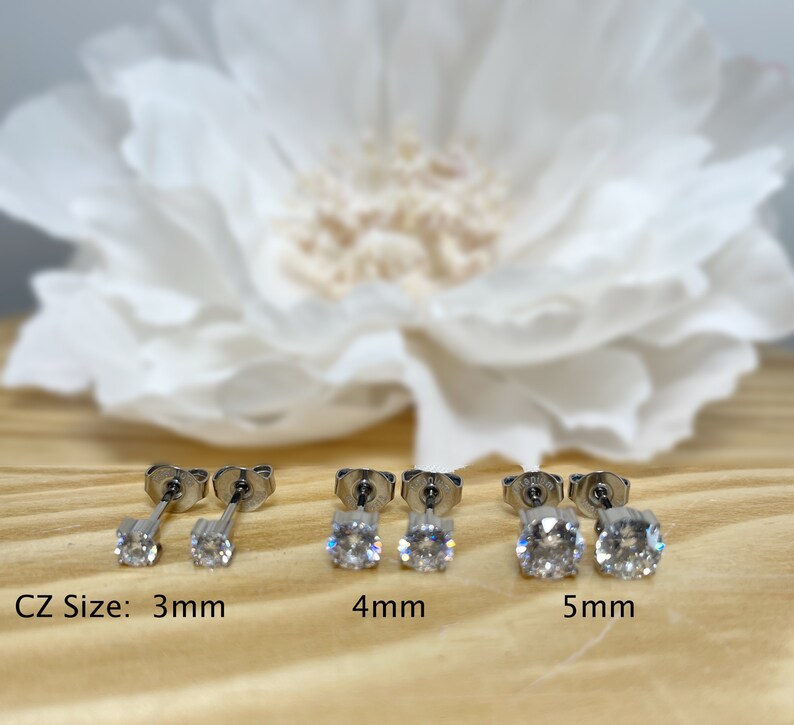 ✨ Titanium White Clear Prong Set CZ Earrings