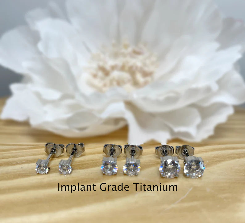 ✨ Titanium White Clear Prong Set CZ Earrings