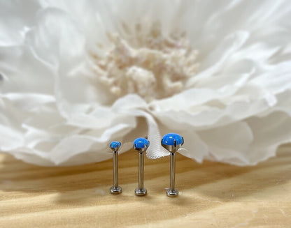✨ Titanium Blue Opal Top Threadless Labret Bar