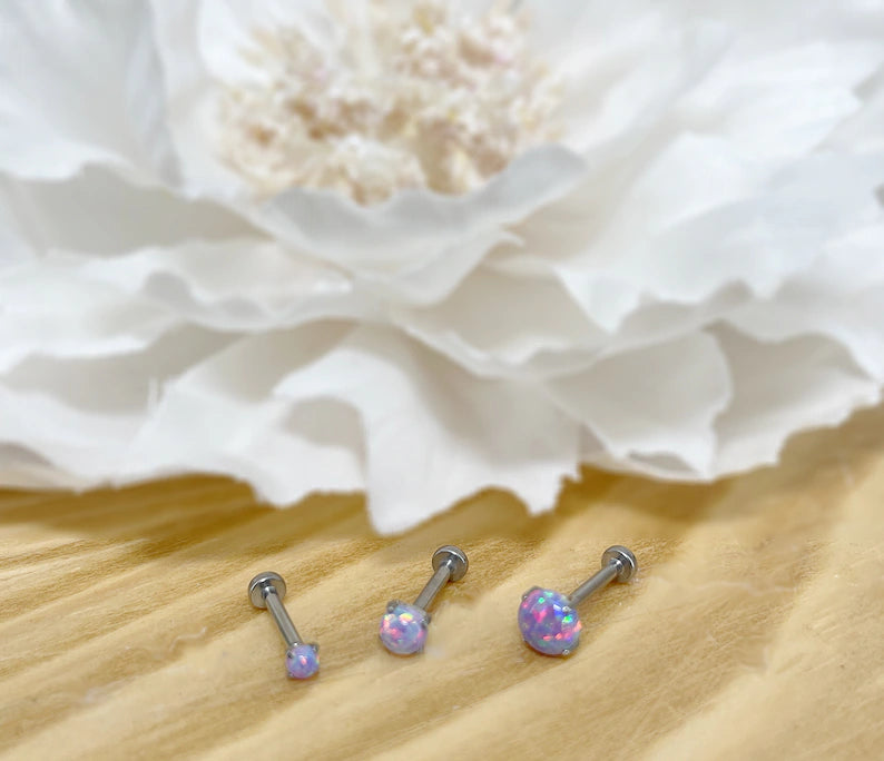 ✨ Titanium Purple Opal Prong Set Top Threadless Labret Bar