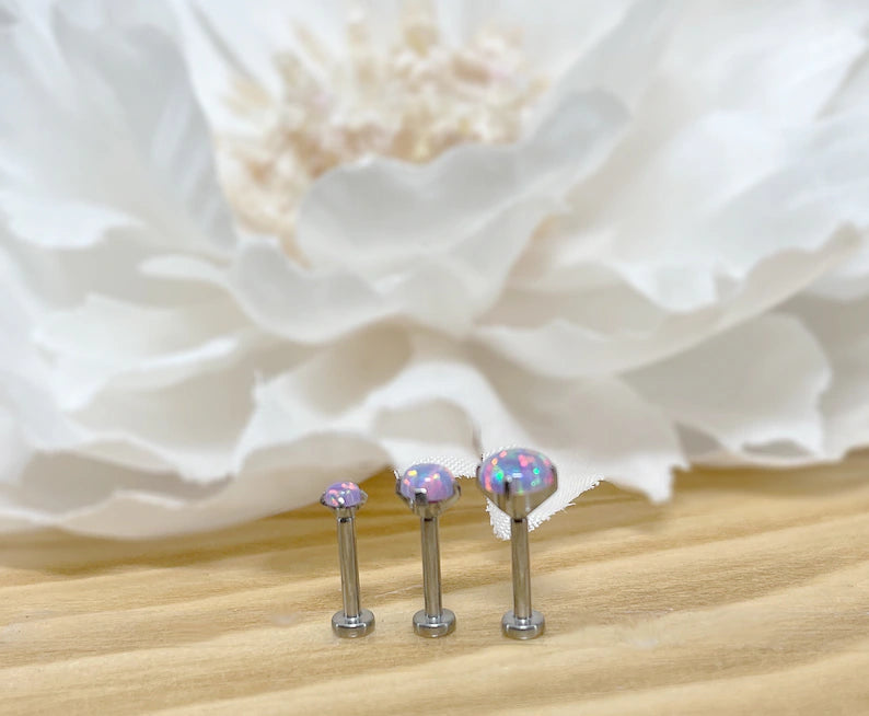 ✨ Titanium Purple Opal Prong Set Top Threadless Labret Bar