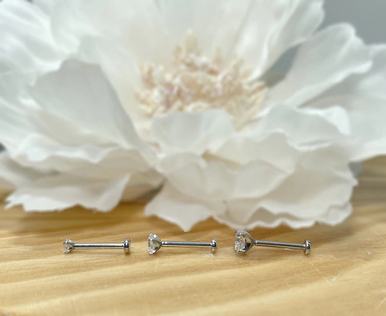 ✨ Titanium AB CZ Top Threadless Labret Bar