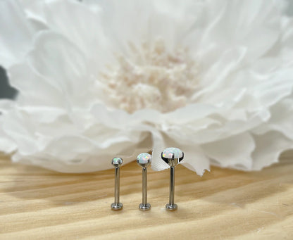 ✨ Titanium White Opal Prong Set Top Threadless Labret Bar
