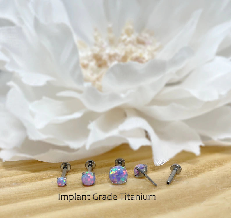 ✨ Titanium Purple Opal Prong Set Top Threadless Labret Bar