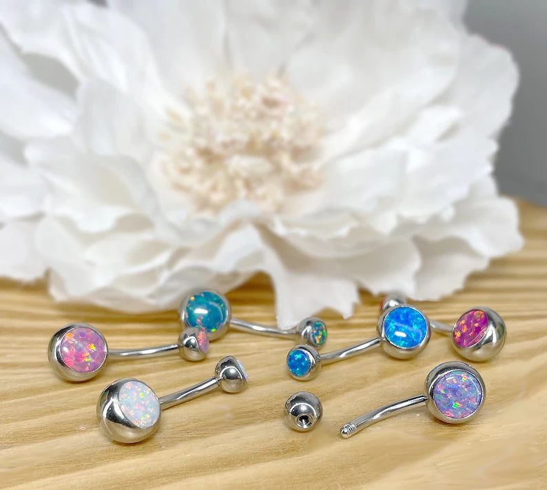 ✨ Surgical Steel Opal Set Belly Button Navel Ring