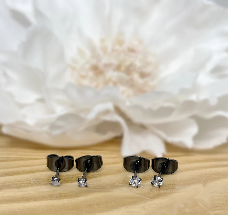 ✨ Black Titanium Clear CZ Stud Earrings