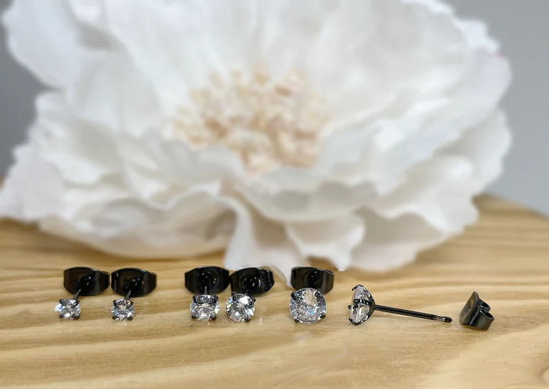 ✨ Black Titanium Clear CZ Stud Earrings