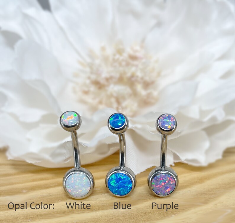 ✨ Surgical Steel Opal Set Belly Button Navel Ring