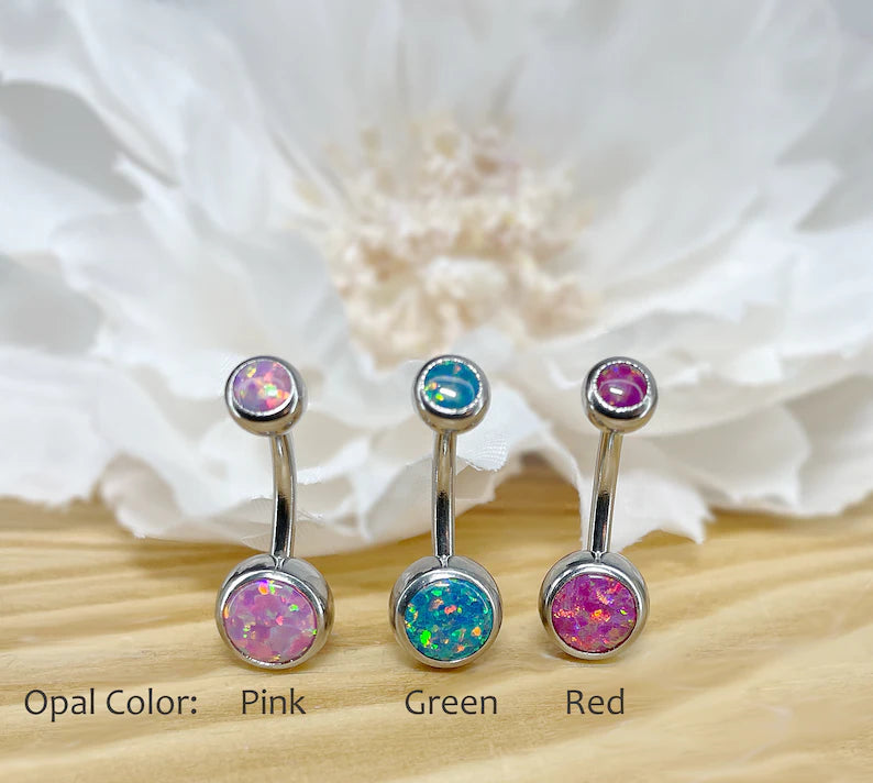 ✨ Surgical Steel Opal Set Belly Button Navel Ring