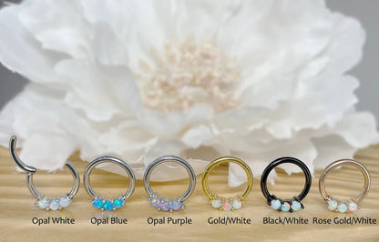 ✨ 16G Surgical Steel 3-Opal Set Solid Hinged Hoop