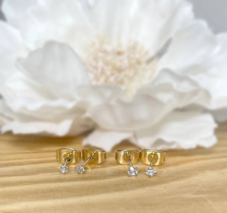 ✨ Gold Titanium Clear CZ Stud Earrings