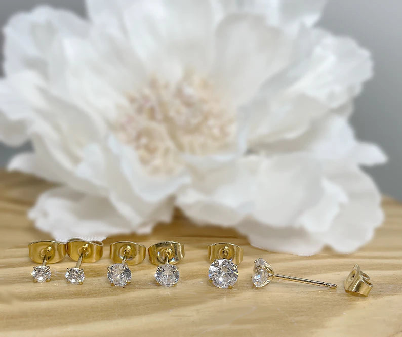 ✨ Gold Titanium Clear CZ Stud Earrings