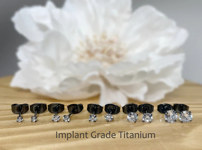 ✨ Black Titanium Clear CZ Stud Earrings