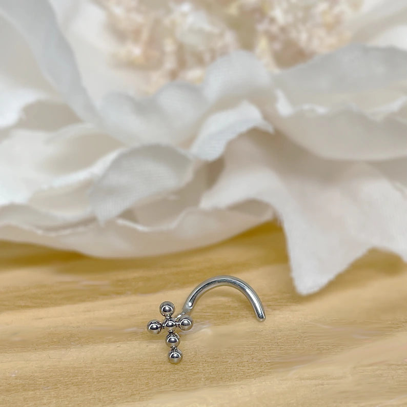 ✨ Titanium Cross Nose Screw Ring