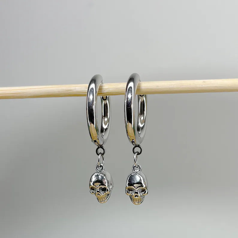 ✨ Surgical Steel Skull Dangle Hoop Earrings