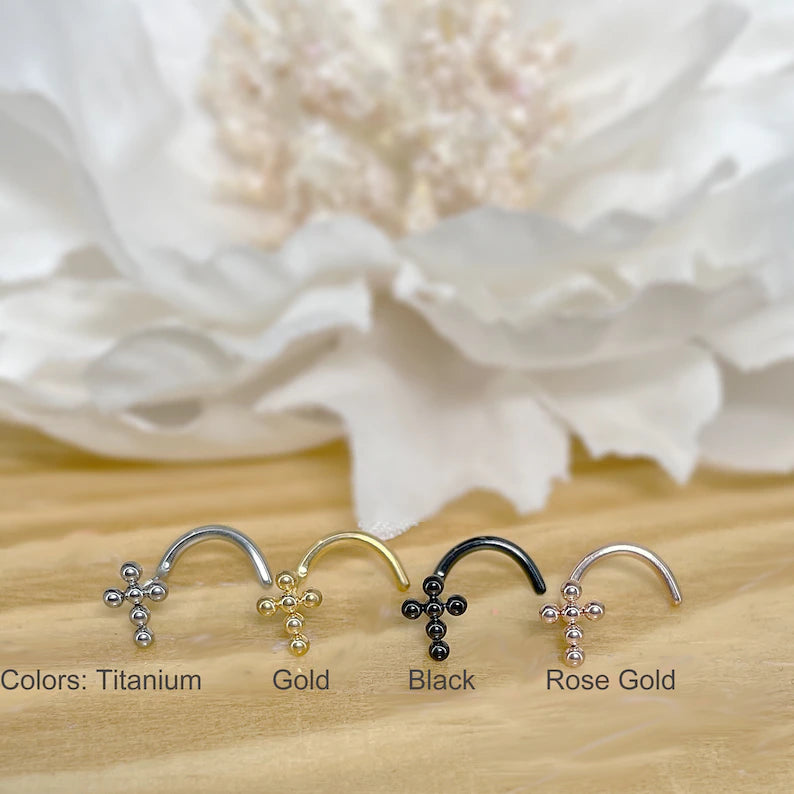 ✨ Titanium Cross Nose Screw Ring