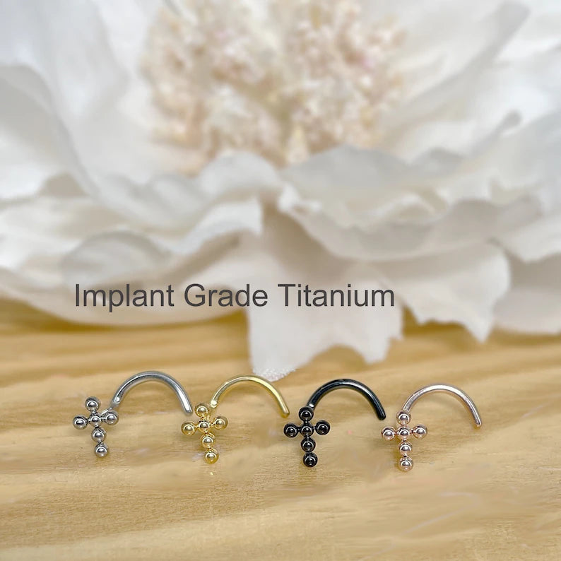 ✨ Titanium Cross Nose Screw Ring