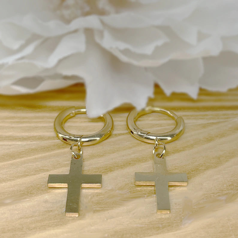 ✨ Surgical Steel Cross Dangle Hoop Earrings