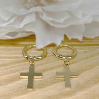 ✨ Surgical Steel Cross Dangle Hoop Earrings