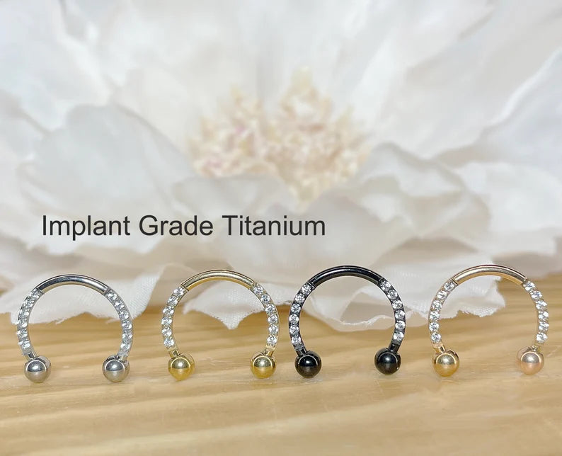 ✨  Titanium Horseshoe Circular Barbells with CZ