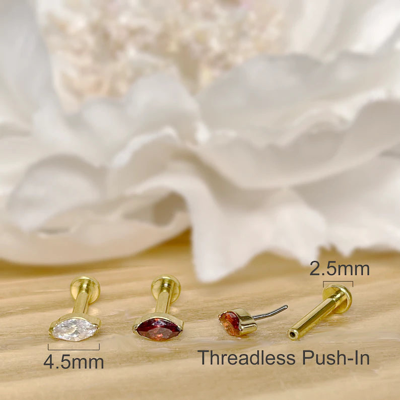 ✨ Titanium Marquise CZ Top Threadless Labret Bar