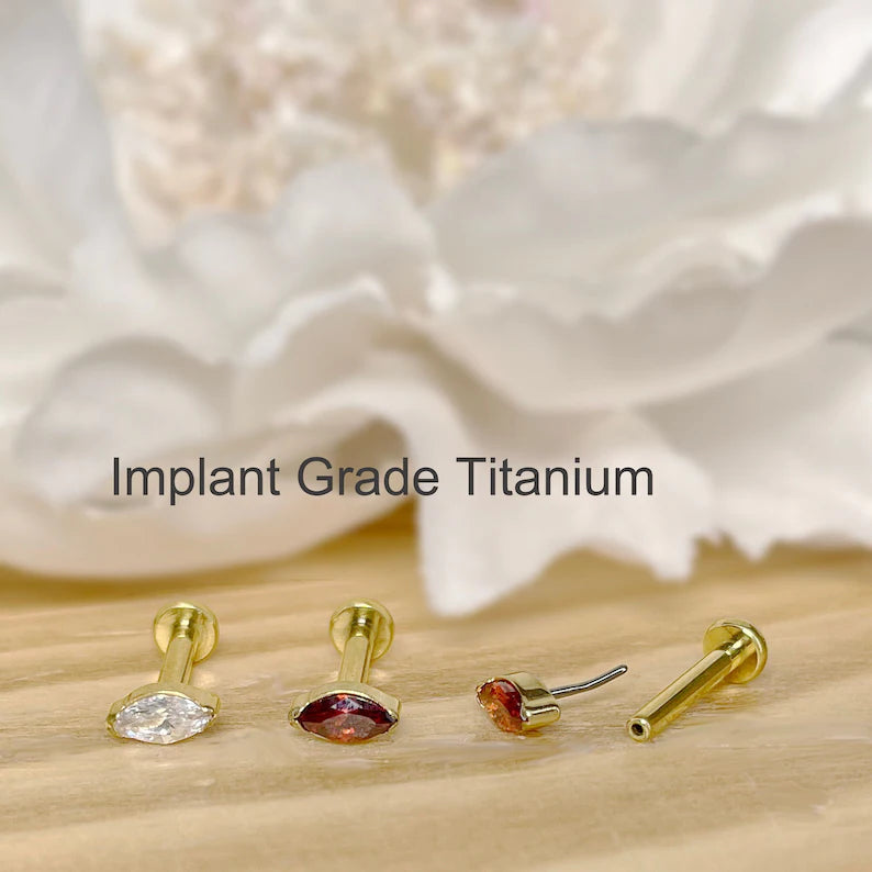 ✨ Titanium Marquise CZ Top Threadless Labret Bar