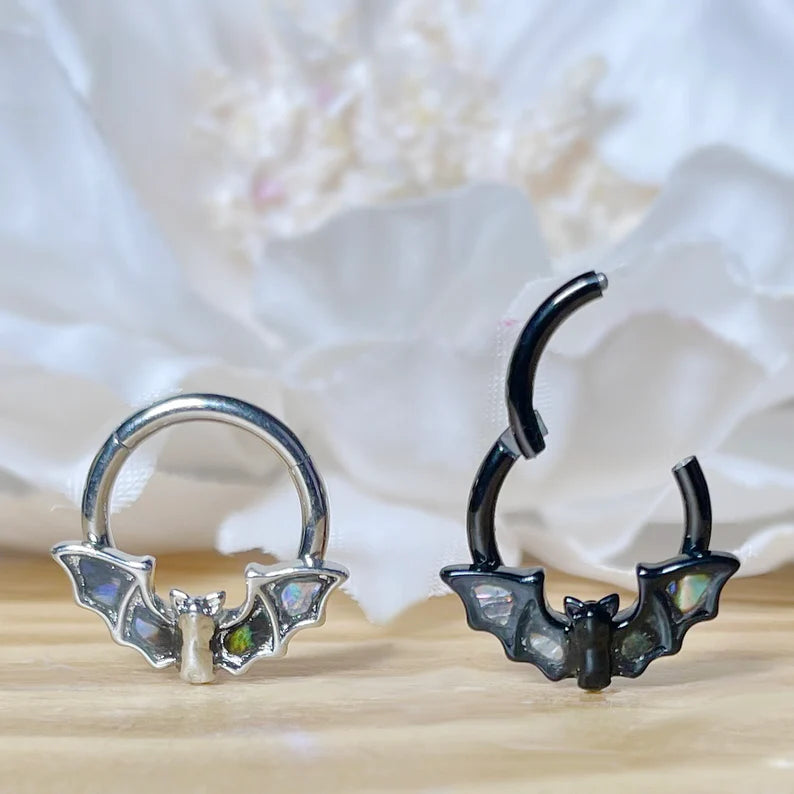 ✨ Bat and Abalone Shell Hinged Clicker Ring