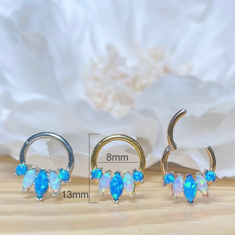 ✨ Marquise Opal Hinged Clicker Hoop 16G 8mm