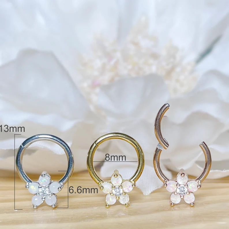 ✨ Opal CZ Flower Hinged Clicker Hoop 16G