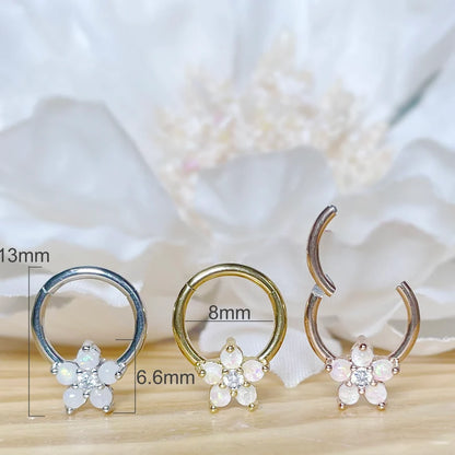 ✨ Opal CZ Flower Hinged Clicker Hoop 16G