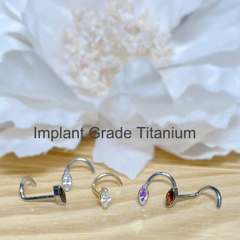 ✨ Titanium Marquise CZ Screw Nose Ring