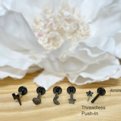 ✨ Black Titanium Lightning Bolt Push-In Top Labret Bar