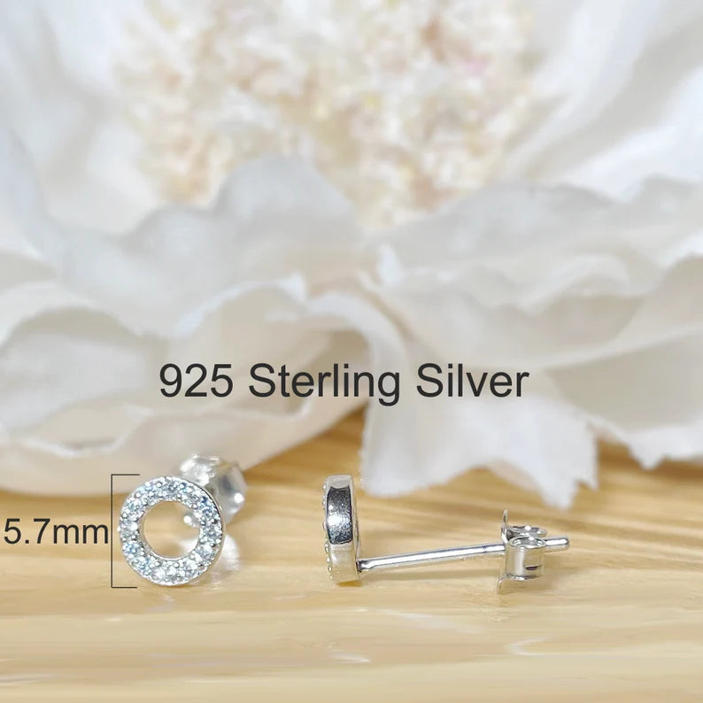 ✨ 925 Silver CZ Stud Earrings Circle/Triangle/Lightning/Crescent