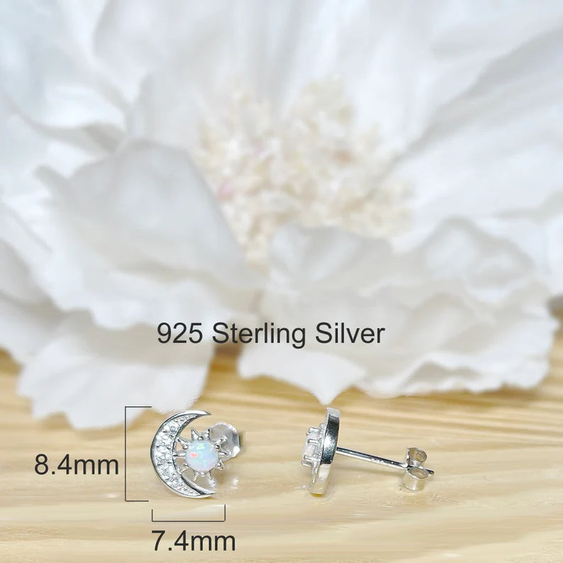 ✨ 925 Silver Opal Moon CZ Stud Earrings