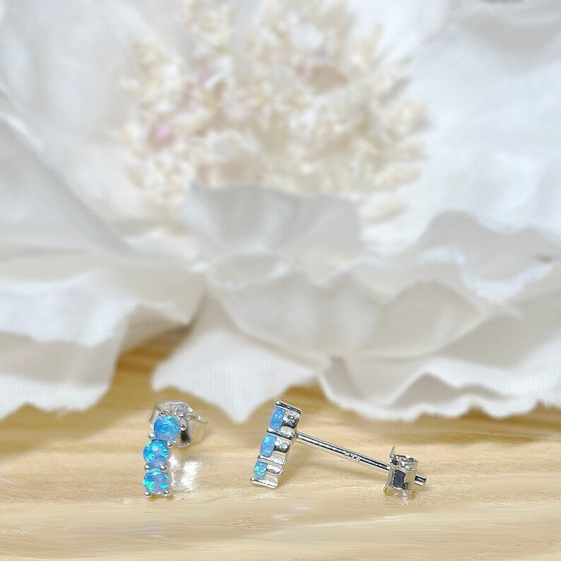 ✨ 925 Silver Dainty 3-Opal Stud Earrings