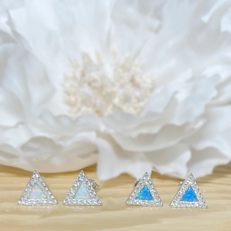 ✨ 925 Silver Triangle Opal Stud Earrings