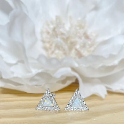 ✨ 925 Silver Triangle Opal Stud Earrings