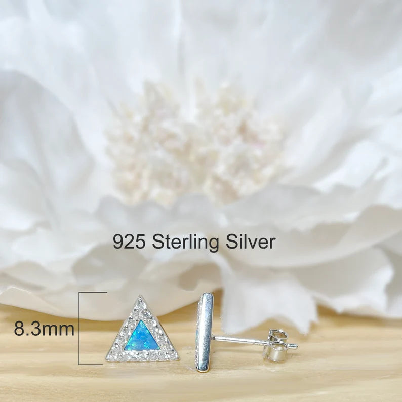 ✨ 925 Silver Triangle Opal Stud Earrings