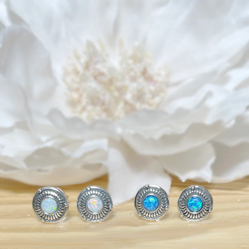 ✨ 925 Silver Round Opal Stud Earrings