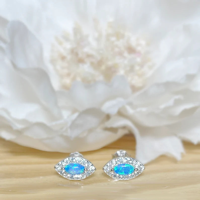 ✨ 925 Silver Evil Eye Opal and CZ Stud Earrings