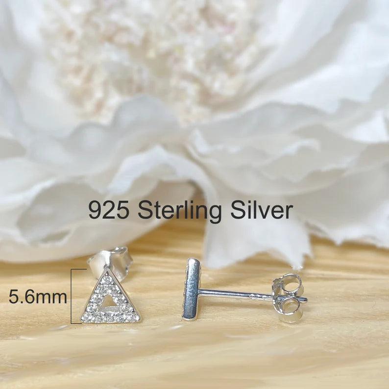 ✨ 925 Silver CZ Stud Earrings Circle/Triangle/Lightning/Crescent