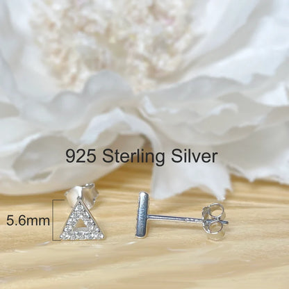 ✨ 925 Silver CZ Stud Earrings Circle/Triangle/Lightning/Crescent