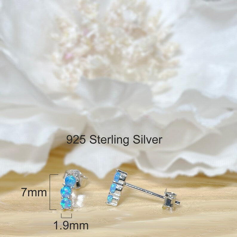 ✨ 925 Silver Dainty 3-Opal Stud Earrings