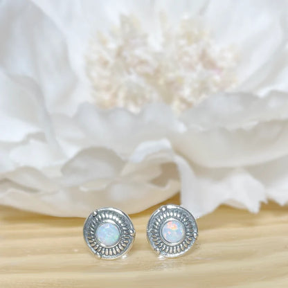 ✨ 925 Silver Round Opal Stud Earrings