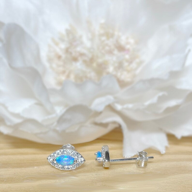 ✨ 925 Silver Evil Eye Opal and CZ Stud Earrings