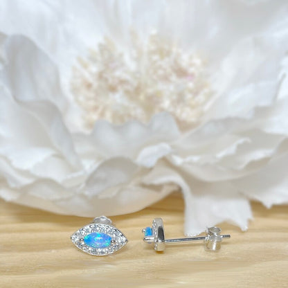 ✨ 925 Silver Evil Eye Opal and CZ Stud Earrings