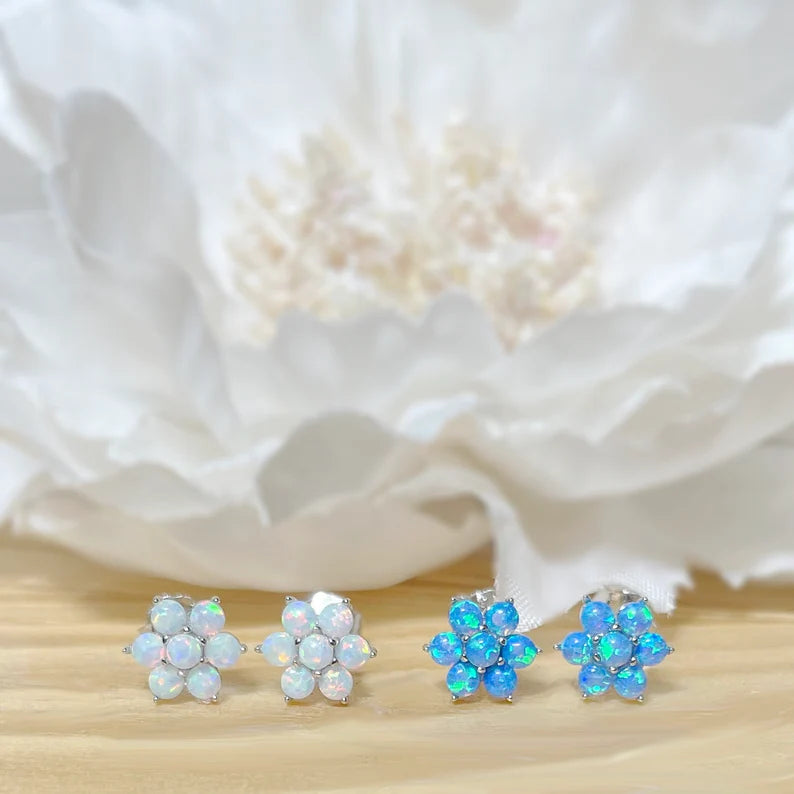 ✨ 925 Silver Opal Flower Stud Earrings