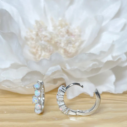 ✨ 925 Silver Dainty Opal Hoop Earrings