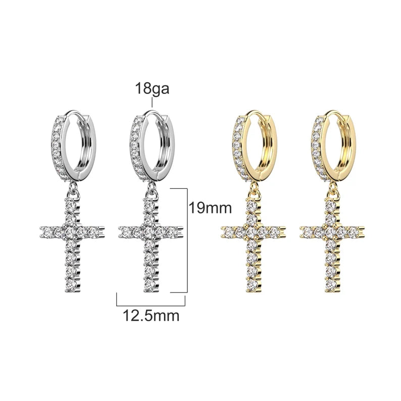 ✨ Surgical Steel Cross Dangle CZ Hoop Earrings