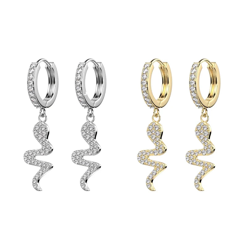 ✨ Surgical Steel Snake Dangle Hoop CZ Earrings